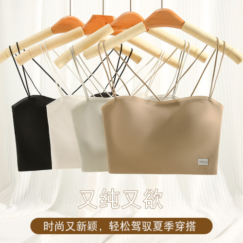 一體式無痕交叉美背吊帶內衣女固定杯氧胸Bra春夏內搭背心文胸罩