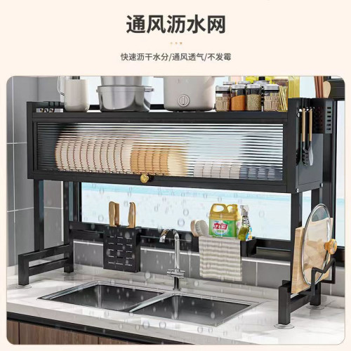 廚房洗碗池瀝水架家用餐具碟筷盤子收納置物架碳鋼水槽分層瀝水架