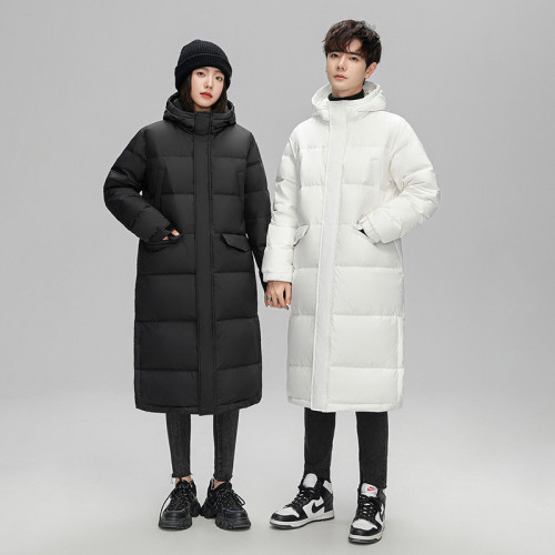 冬季6808羽絨服男女情侶長款過膝潮牌純色可二開連帽外套
