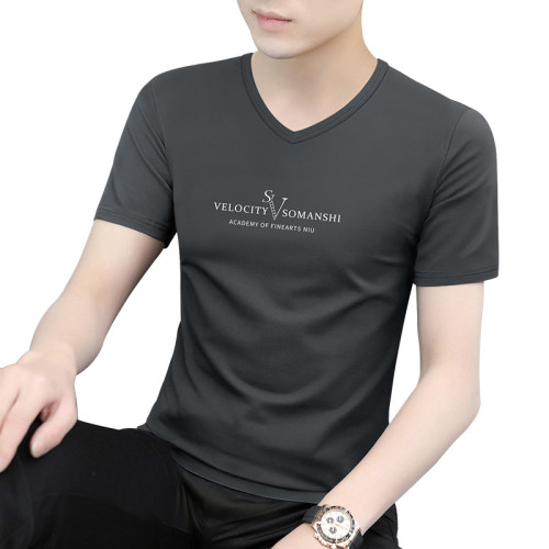 莫代爾 V領短袖t恤男士2025夏季潮流冰絲冰感速乾體恤上衣服男裝