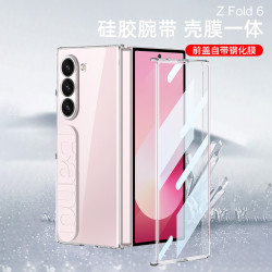 適用三星Z Fold6折曡手機殼彈力腕帶式電鍍透明 殼膜fold5保護套