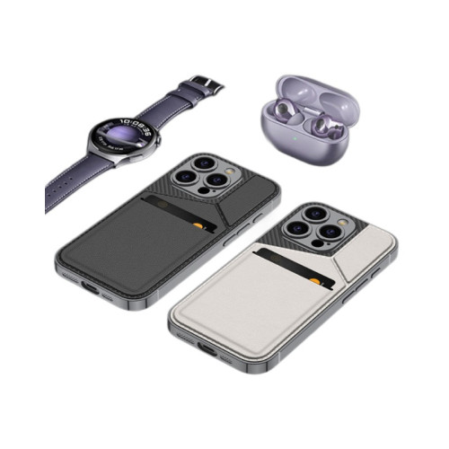 適用於iPhone16素皮手機殼 蘋果16Pro卡包保護套商務電鍍旋翼卡包