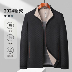 高品質春季男裝商務立領夾克純色茄克衫2024新款高級青年男士外套