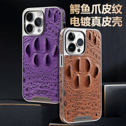 真皮鱷魚紋蘋果手機殼15promax適用皮套iPhone14全包13防摔12商務