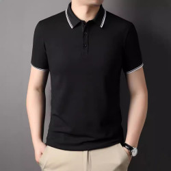 2024夏季冰絲涼爽短袖polo衫男撞色翻領t恤薄款休閒男裝透氣體恤