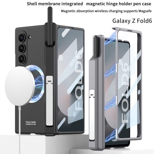 適用三星ZFold6無線充手機殼磁吸折曡支架筆盒6代磨砂簡約保護殼