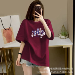 純棉短袖t恤女夏季ins潮牌韓版半袖體恤百搭印花寬松大碼顯瘦上衣
