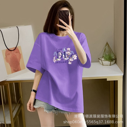 純棉短袖t恤女夏季ins潮牌韓版半袖體恤百搭印花寬松大碼顯瘦上衣