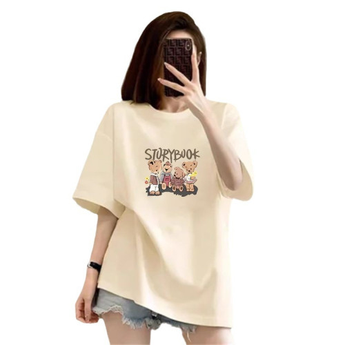純棉圓領短袖T恤女2024夏季新款印花寬松大碼胖MM半袖字母上衣潮