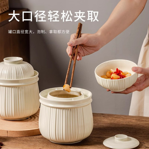 北歐簡約萊茵泡菜罈子家用大容量陶瓷罐儲物罐帶蓋酸菜罈子密封罐