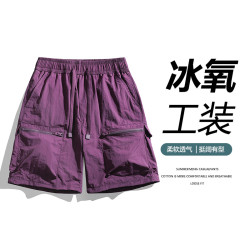 夏季工裝冰絲短褲男2025新款大碼速乾五分褲休閒薄款運動中褲