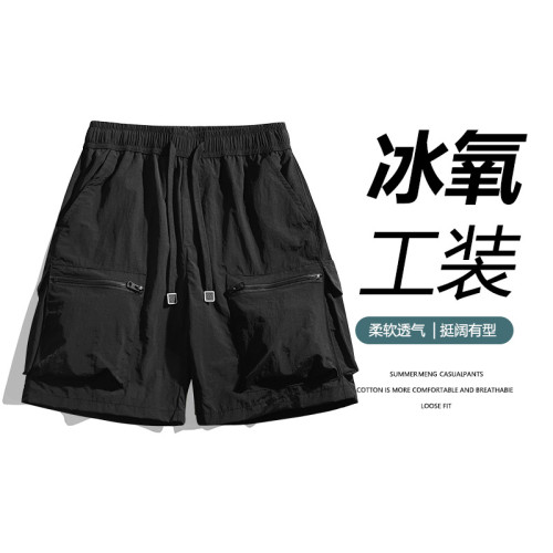 夏季工裝冰絲短褲男2025新款大碼速乾五分褲休閒薄款運動中褲
