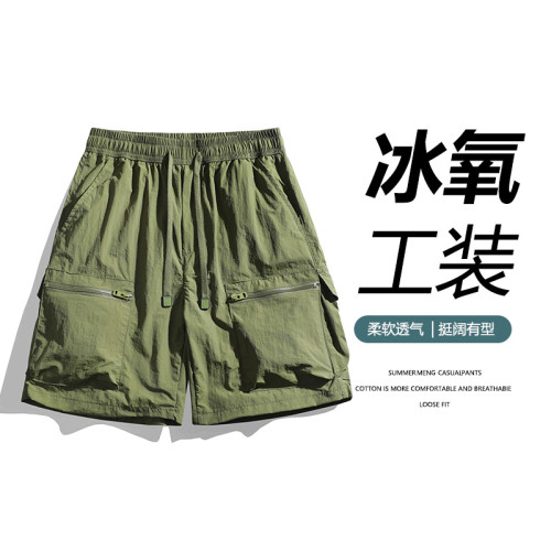 夏季工裝冰絲短褲男2025新款大碼速乾五分褲休閒薄款運動中褲