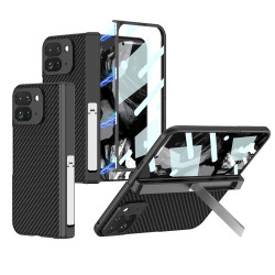 適用谷歌Pixel 9 Pro Fold支架手機殼磁吸鉸鏈素皮碳纖維折曡皮套