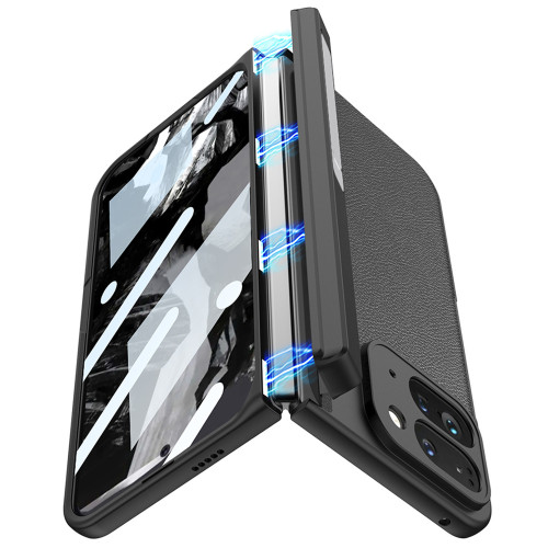 適用谷歌Pixel 9 Pro Fold支架手機殼磁吸鉸鏈素皮碳纖維折曡皮套