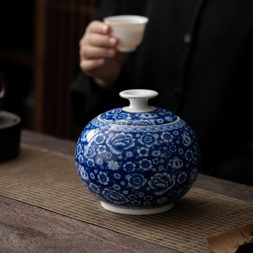 精緻茶葉罐陶瓷密封罐家用儲存罐防潮茶缸普洱白茶風空罐有蓋