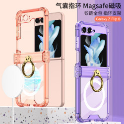 適用三星flip6手機殼透明氣囊Z Flip6鉸鏈全包殼時尚無線充指環套