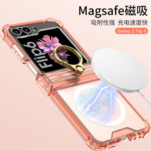 適用三星flip6手機殼透明氣囊Z Flip6鉸鏈全包殼時尚無線充指環套