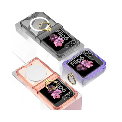 適用三星flip6手機殼透明氣囊Z Flip6鉸鏈全包殼時尚無線充指環套