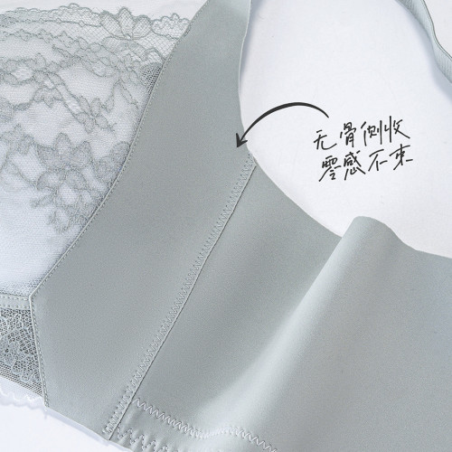 無側骨內衣女小胸聚攏中厚杯舒適透氣無鋼圈無痕蕾絲文胸側收副乳