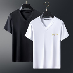 2024夏季新品男士V領短袖T恤薄款修身潮上衣服裝百搭打底衫體恤