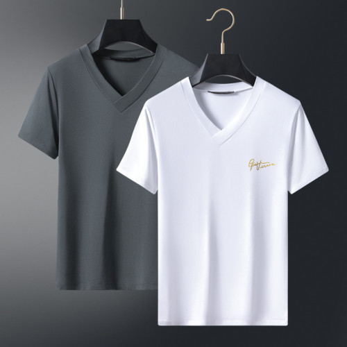 2024夏季新品男士V領短袖T恤薄款修身潮上衣服裝百搭打底衫體恤