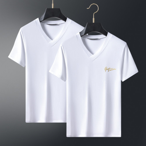 2024夏季新品男士V領短袖T恤薄款修身潮上衣服裝百搭打底衫體恤