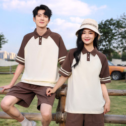 2024200G純棉雙桿插肩翻領款POLO衫休閒寬松上衣男女同款潮流款