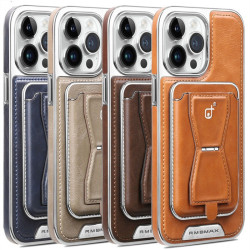 電鍍皮紋磁吸卡包支架殼適用iPhone16ProMax手機殼蘋果15商務皮套