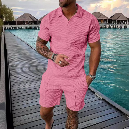 男士新款夏季時尚休閒3D印花Polo衫翻領套裝