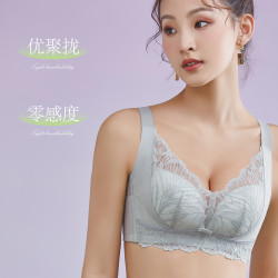 內衣女薄款蕾絲大胸顯小中薄杯無鋼圈聚攏調整型透氣文胸收副乳罩