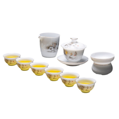 冰種羊脂玉白瓷茶具套裝家用高檔三才蓋碗功夫茶具泡茶杯整套禮盒