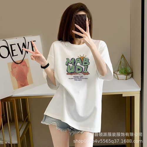 ins超火白色短袖t恤女重磅純棉美式正肩oversize潮牌寬松半袖上衣