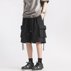 機能黑色工裝短褲男士夏季薄款寬松休閒青少年中褲美式速乾五分褲