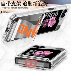 新款適用三星z flip6氣囊腕帶手機殼透明折曡時尚支架硬殼z flip5