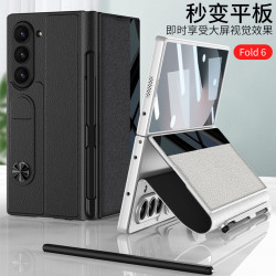 適用三星Z fold6手機殼素皮支架摺疊螢幕防摔翻蓋皮套殼膜一體筆槽