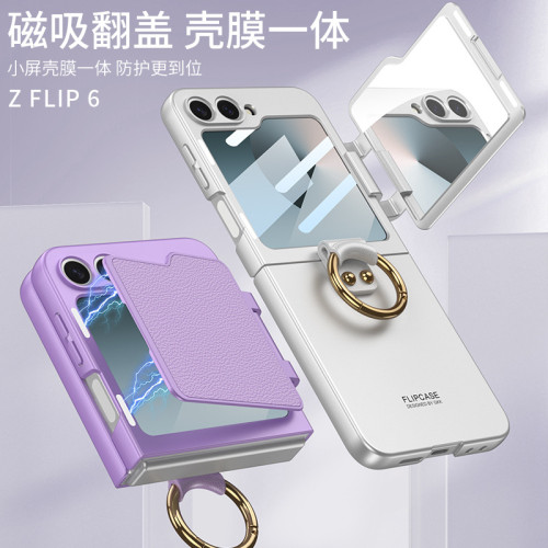 適用三星Z FLIP6手機殼指環鏡頭保護套Flip 5保護殼創意美妝鏡子