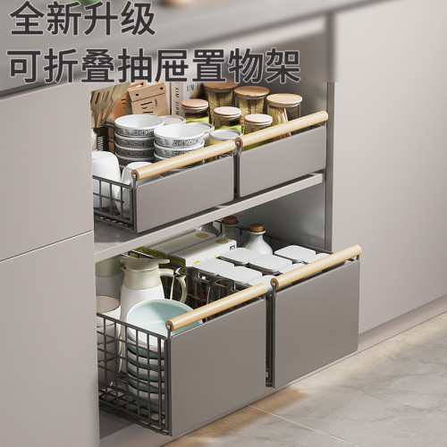 廚房下水槽置物架可抽拉多功能收納架免打孔櫥櫃抽屜式拉籃調料架