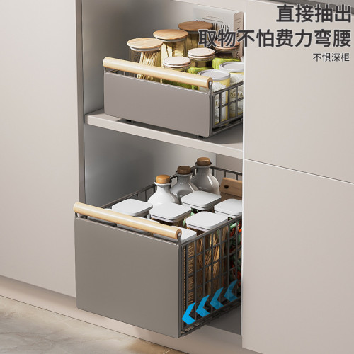 廚房下水槽置物架可抽拉多功能收納架免打孔櫥櫃抽屜式拉籃調料架