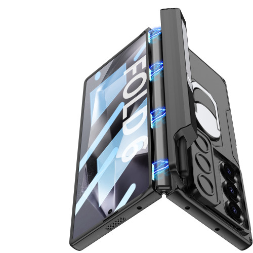 適用三星Z FOld6磁吸手機殼鎧甲推窗時尚商務潮牌筆筒折曡保護套