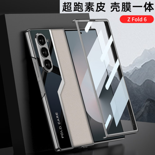 適用三星GalaxyZ Fold6手機殼電鍍超跑個性素皮保護套防摔殼