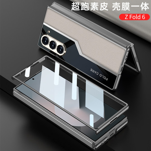 適用三星GalaxyZ Fold6手機殼電鍍超跑個性素皮保護套防摔殼
