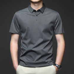 2024錦氨無痕垂感冰絲polo男士夏季翻領T恤中青年商務休閒短袖T恤
