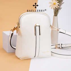 Baellerry新款手機包女油蠟大容量竪款雙拉鍊單肩斜後背包包女