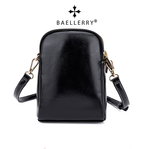 Baellerry新款手機包女油蠟大容量竪款雙拉鍊單肩斜後背包包女