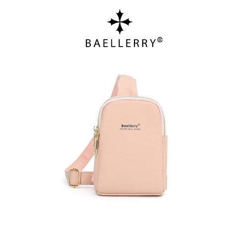新款 Baellerry 韓版女士時尚高級雙拉鍊斜背簡約百搭手機包