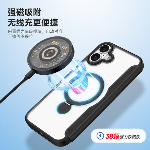 適用iPhone16磁吸支架手機殼 蘋果16Pro翻蓋雙插卡保護套