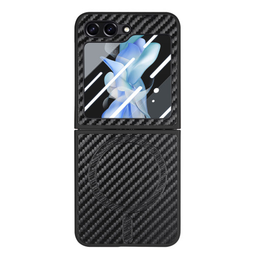 適用三星ZFlip6碳纖維紋磁吸手機殼無線充電殼膜一體zflip5殼盒裝