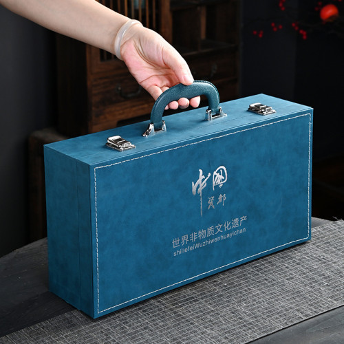 功夫茶具家用陶瓷整套復古套裝青花蓋碗高檔上檔次禮盒禮品伴手禮