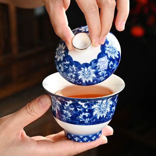 功夫茶具家用陶瓷整套復古套裝青花蓋碗高檔上檔次禮盒禮品伴手禮